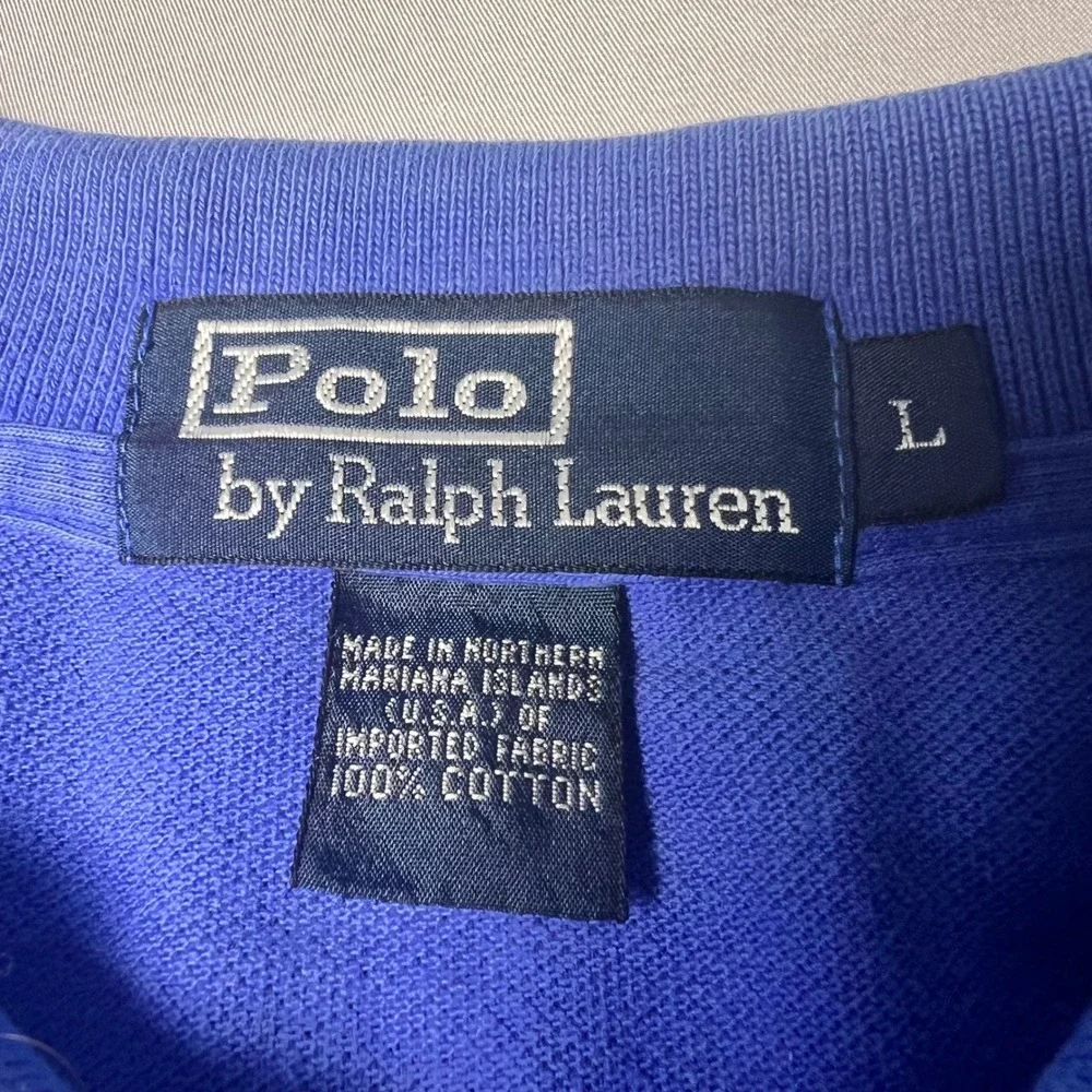 Polo Ralph Lauren Mens Blue Cotton Pique Short Sleeve Polo Shirt Orange Pony L